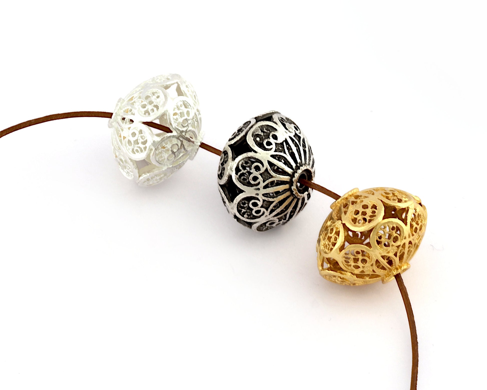 Flower Spheroid Sphere Ball Spacer Beads, Connector Brass Shiny Gold Plated, Antique Silver, Shiny Silver Plated 23x18mm bab2 S423