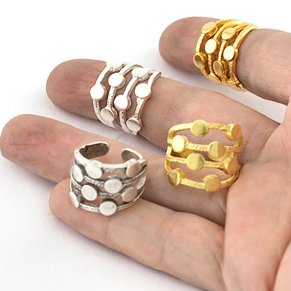 Discs Ring , Raw Brass,Antique Silver Shiny silver, Shiny gold plated Brass (8us) 5408