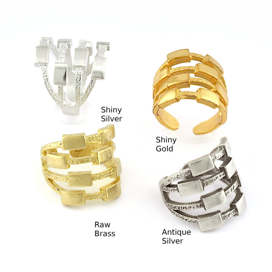 Rectangle Ring , Raw Brass,Antique Silver Shiny silver, Shiny gold plated Brass (8us) 5409