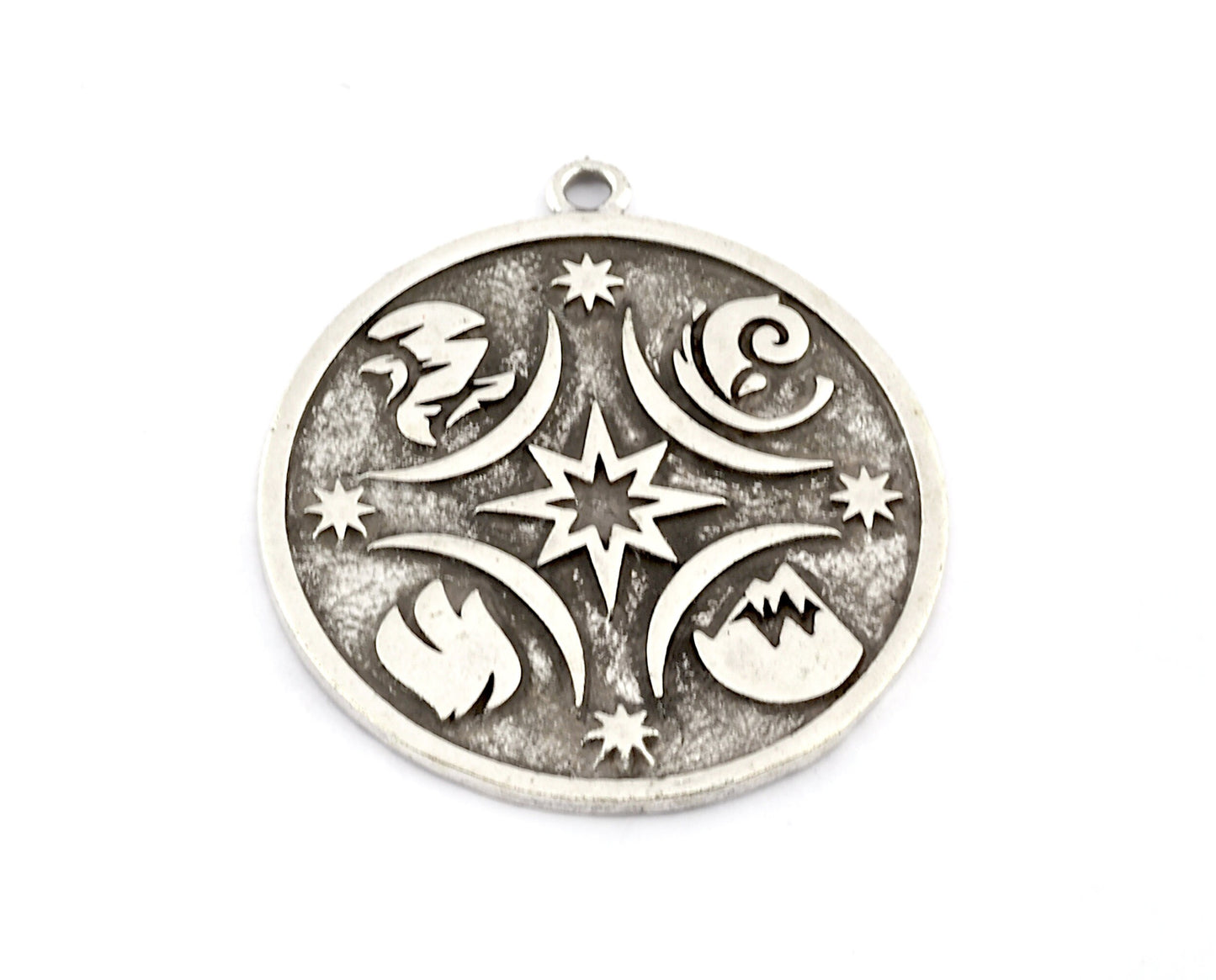 Elements Symbol Big Pendant Round Antique Silver Plated Brass 37x33mm OZ5403