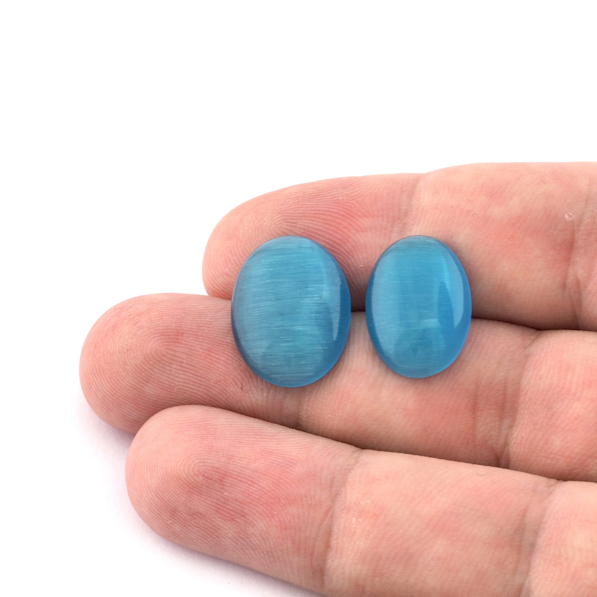 Oval Blue Synthetic Flat back Cats Eye Glass Cabochons Cab151