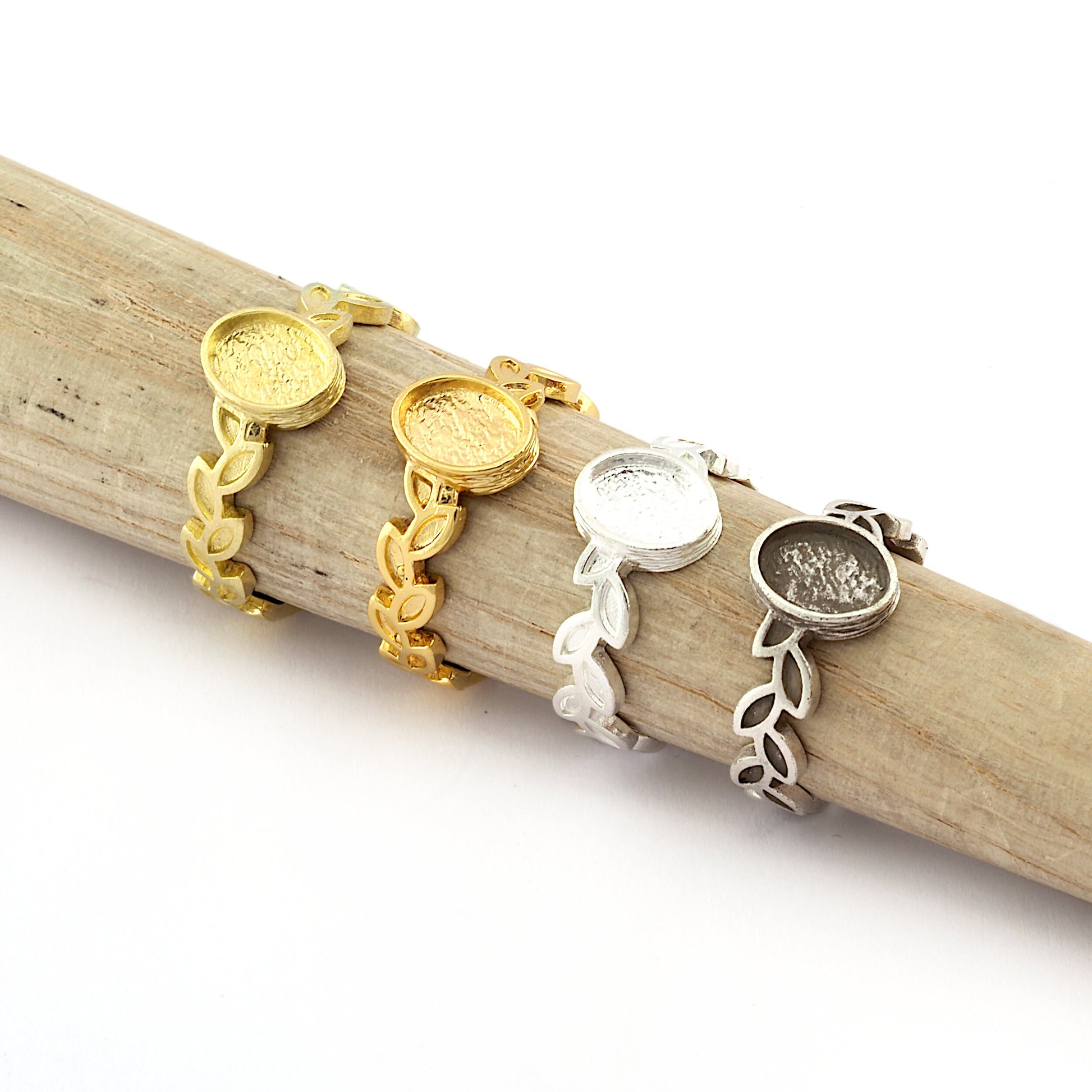 Leaf Band Ring , Bezel Setting Blank Raw Brass,Antique Silver Shiny silver, Shiny gold plated Brass (6x8mm Blank ) 5411