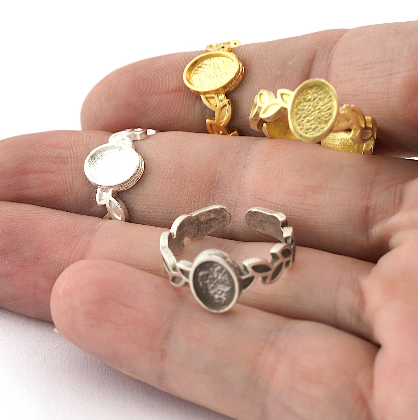 Leaf Band Ring , Bezel Setting Blank Raw Brass,Antique Silver Shiny silver, Shiny gold plated Brass (6x8mm Blank ) 5411