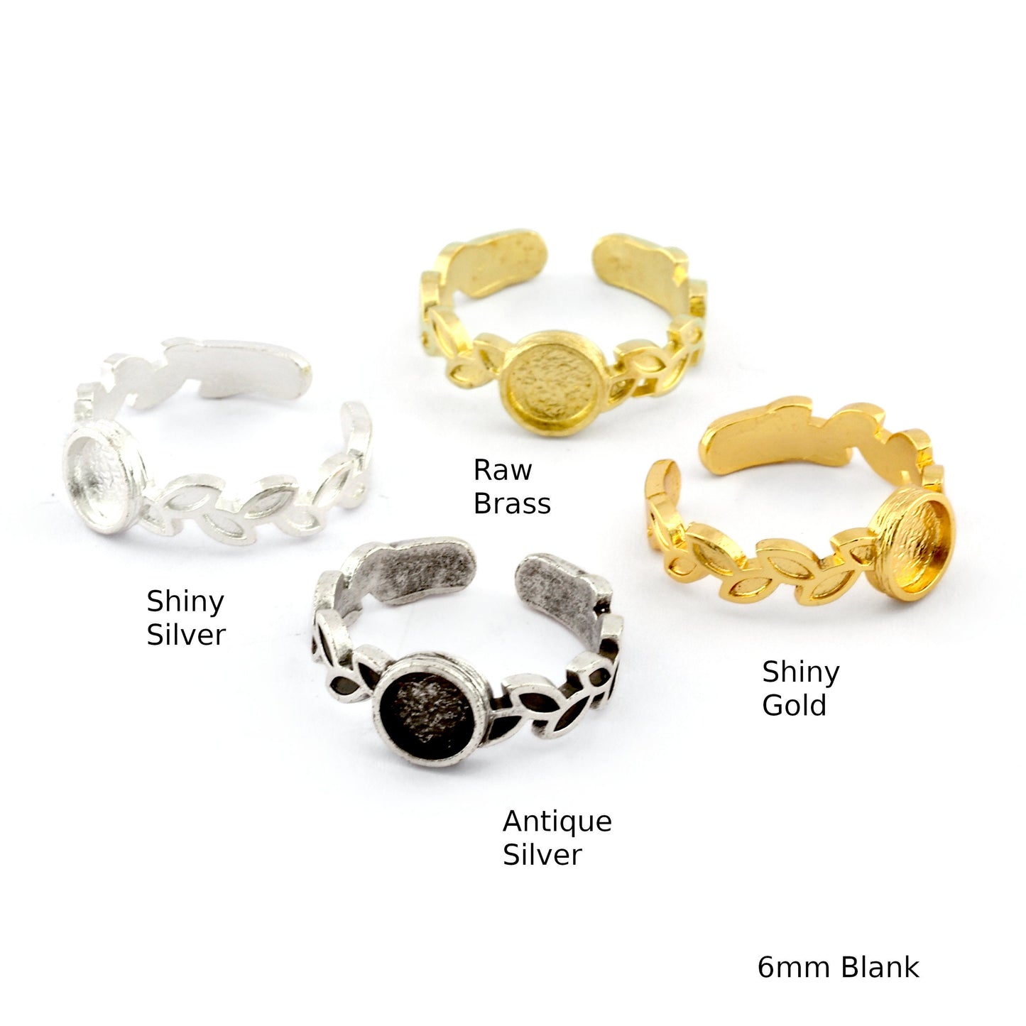 Leaf Band Ring , Bezel Setting Blank Raw Brass,Antique Silver Shiny silver, Shiny gold plated Brass (6mm Blank ) 5413
