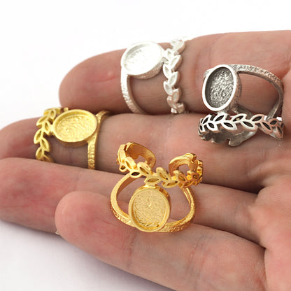 Leaf Band Ring , Bezel Setting Blank Raw Brass,Antique Silver Shiny silver, Shiny gold plated Brass (8x10mm Blank ) 5420