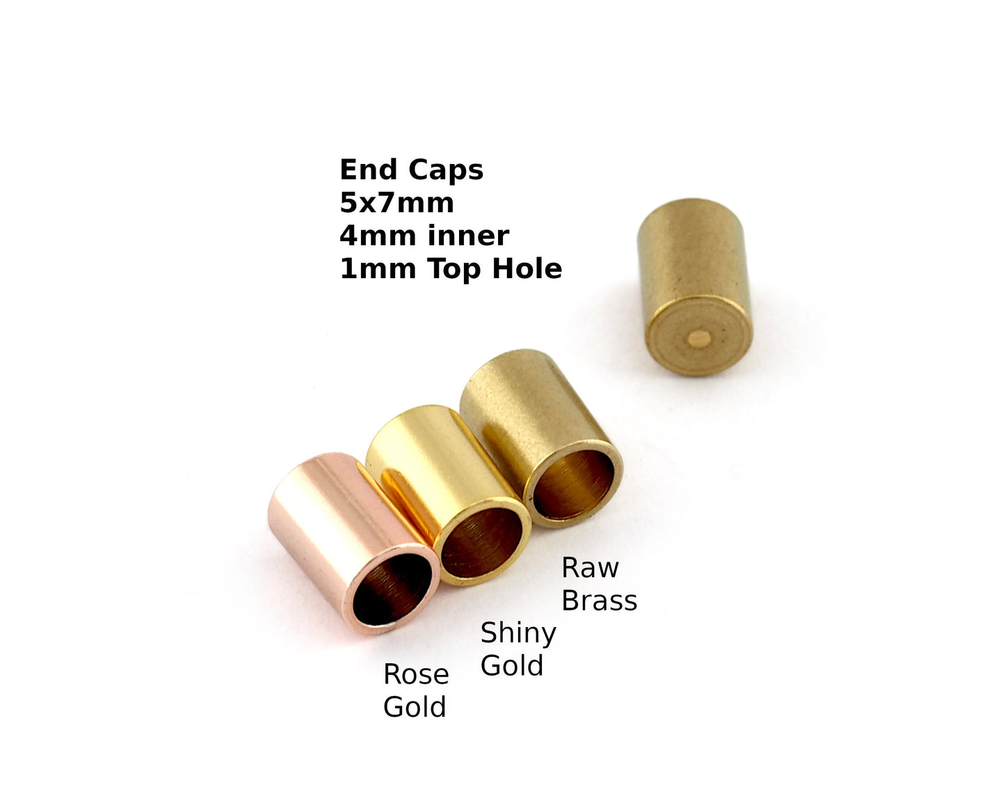 Cord End Caps Brass Raw Brass, Shiny gold, Rose Gold 5x7mm (4mm inside diameter) (Top Hole : 1.1mm) ENC4 OZ2627