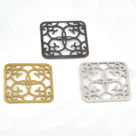 Square Filigree Raw, Antique Brass, Antique Silver 27x27mm charms , findings 476R-50