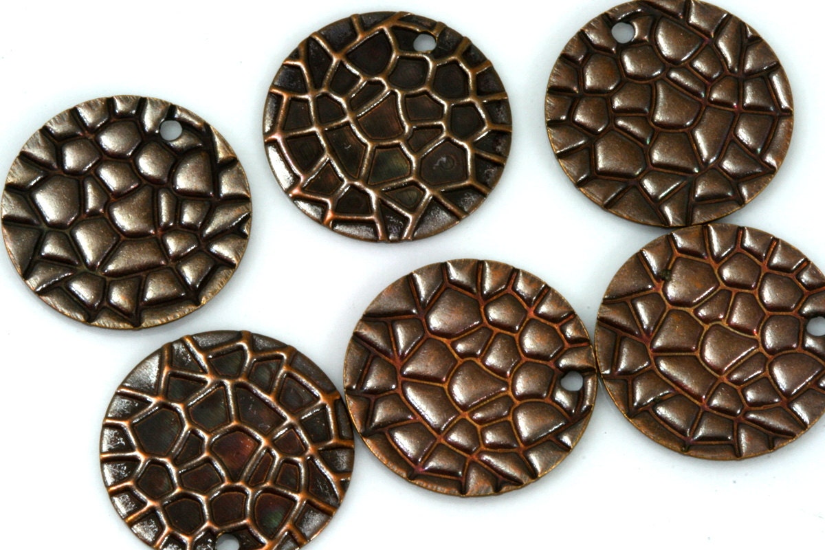 40 Pcs Antique Copper Tone Brass 16mm Circle 1 hole textured Charms ,Findings 140AC-32