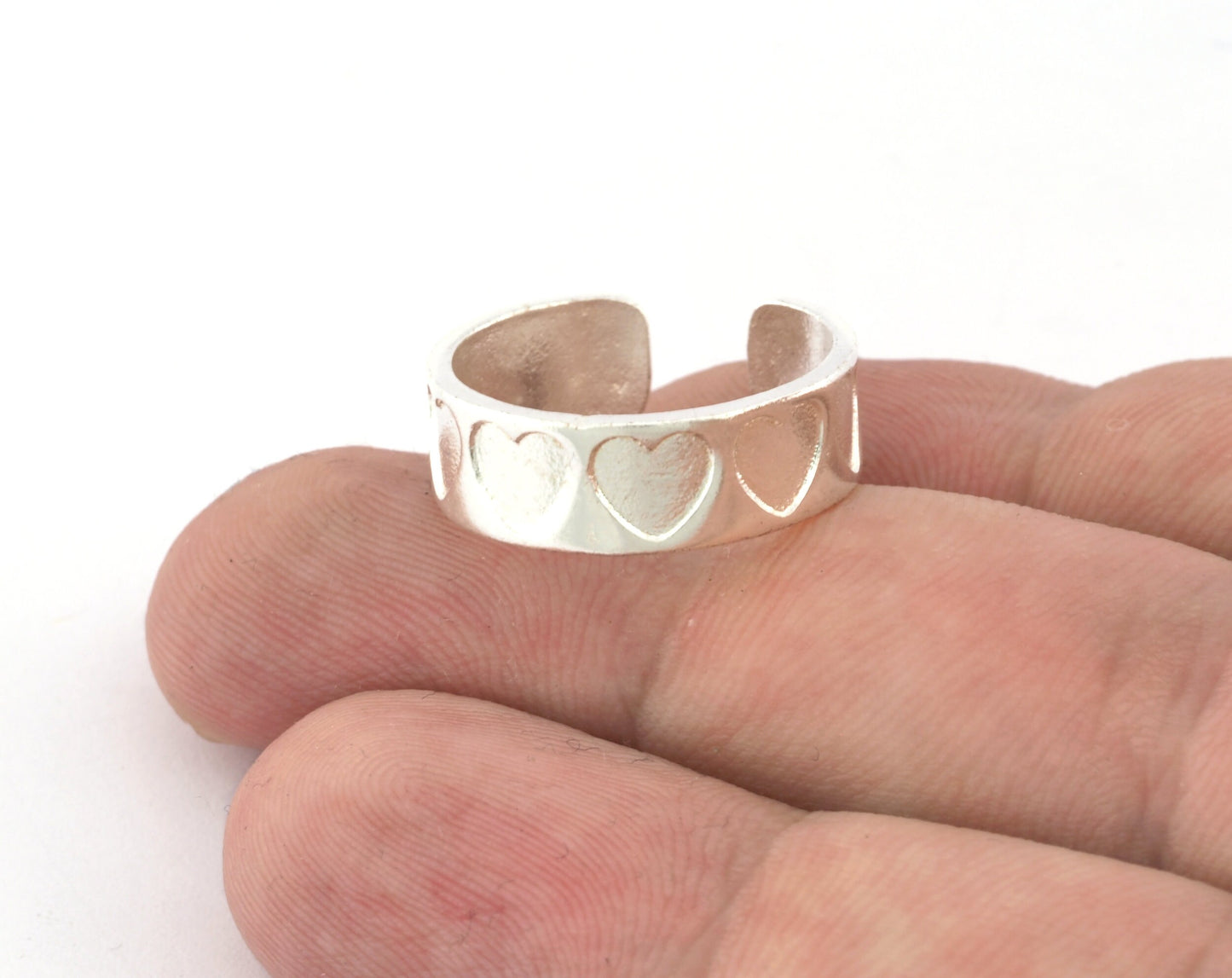 Heart Band Ring Embossment Adjustable Ring Raw Brass, Antique silver, Shiny gold plated (7-10US inner size) 4923