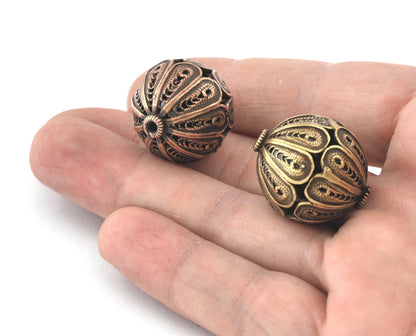 Flower Sphere Ball Round Spacer Beads, Connector Brass Antique Copper, Antique Bronze 22mm bab2 S422