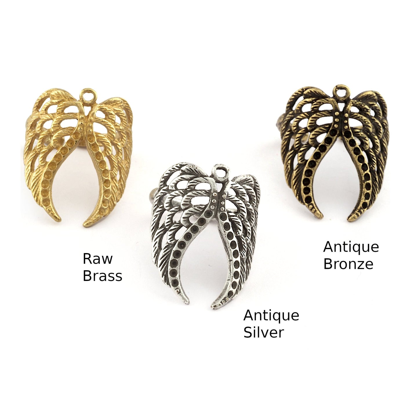 Wings Ring Adjustable Ring Bezel - Raw brass - Antique Silver - Antique Bronze (17.5mm 7US inner size - Adjustable ) OZ2702