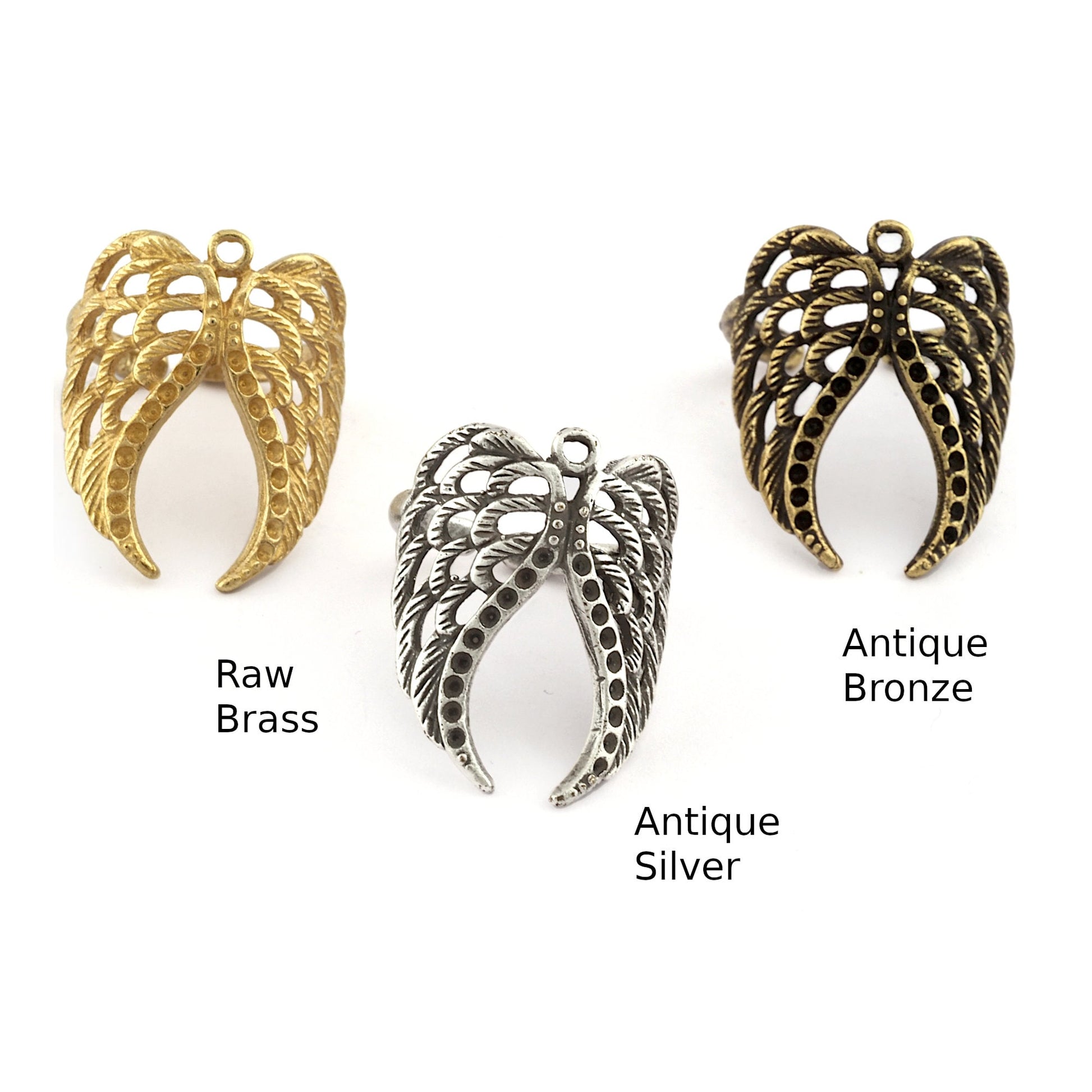 Wings Ring Adjustable Ring Bezel - Raw brass - Antique Silver - Antique Bronze (17.5mm 7US inner size - Adjustable ) OZ2702