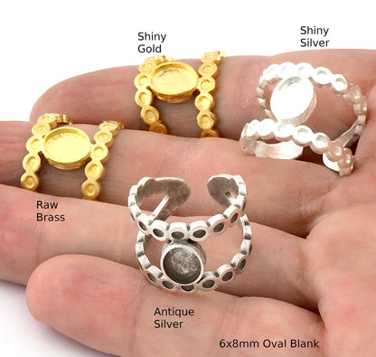 Oval Blank Band Ring , Bezel Setting Blank Raw Brass,Antique Silver Shiny silver, Shiny gold plated Brass (6x8mm Blank ) 5423