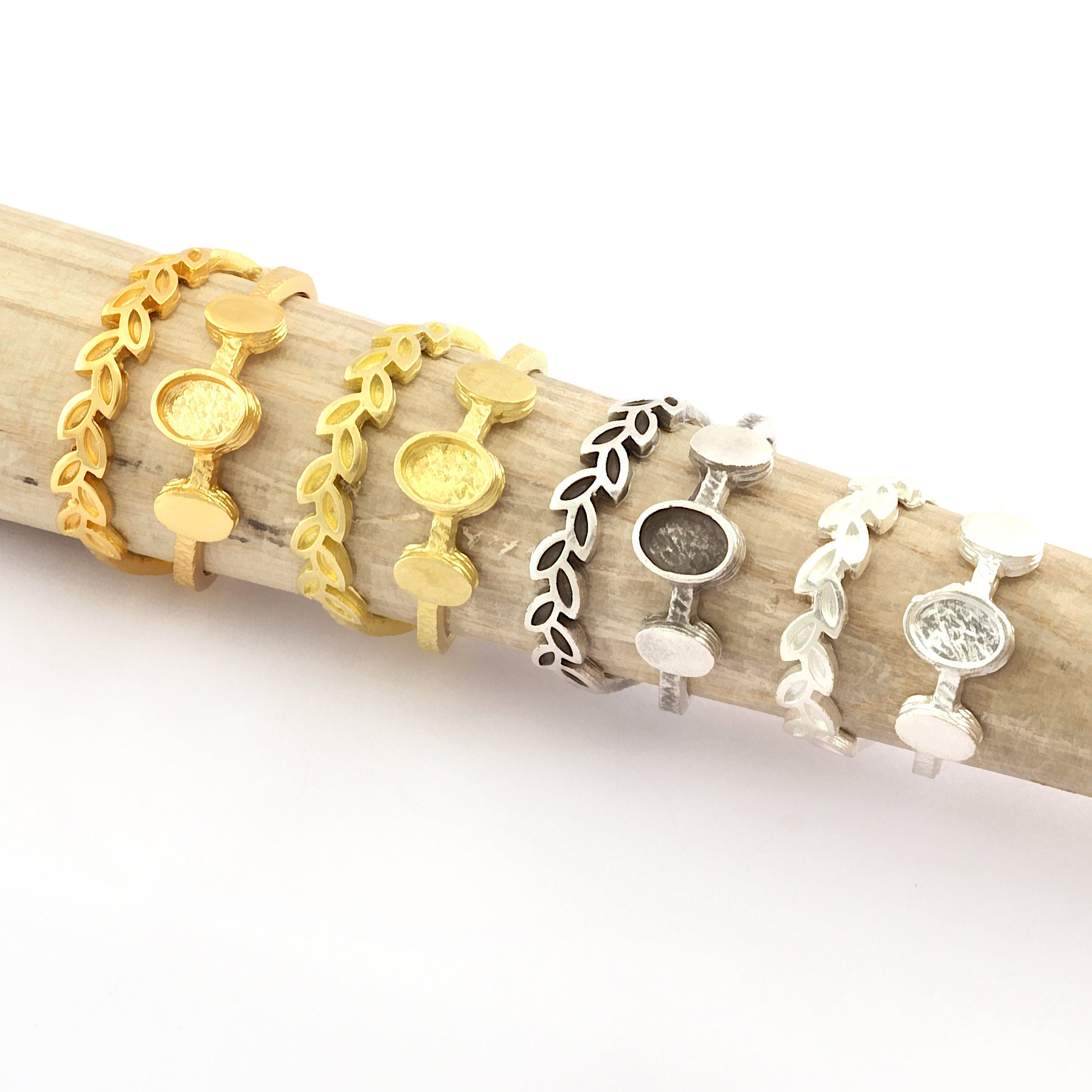 Leaf Oval Blank Band Ring , Bezel Setting Blank Raw Brass,Antique Silver Shiny silver, Shiny gold plated Brass (6x4mm Blank ) 5424