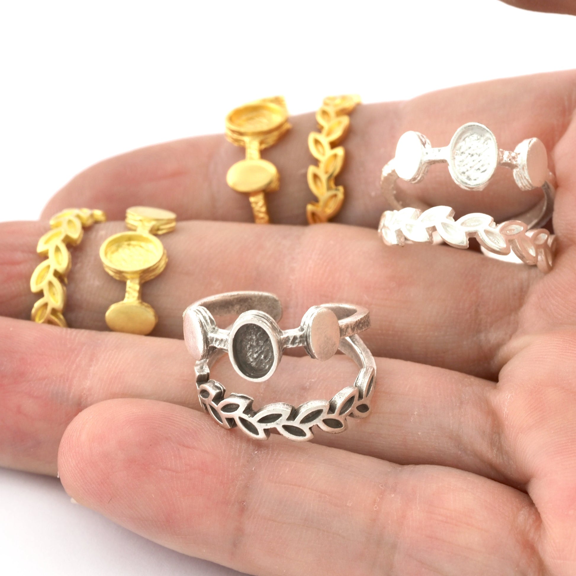 Leaf Oval Blank Band Ring , Bezel Setting Blank Raw Brass,Antique Silver Shiny silver, Shiny gold plated Brass (6x4mm Blank ) 5424