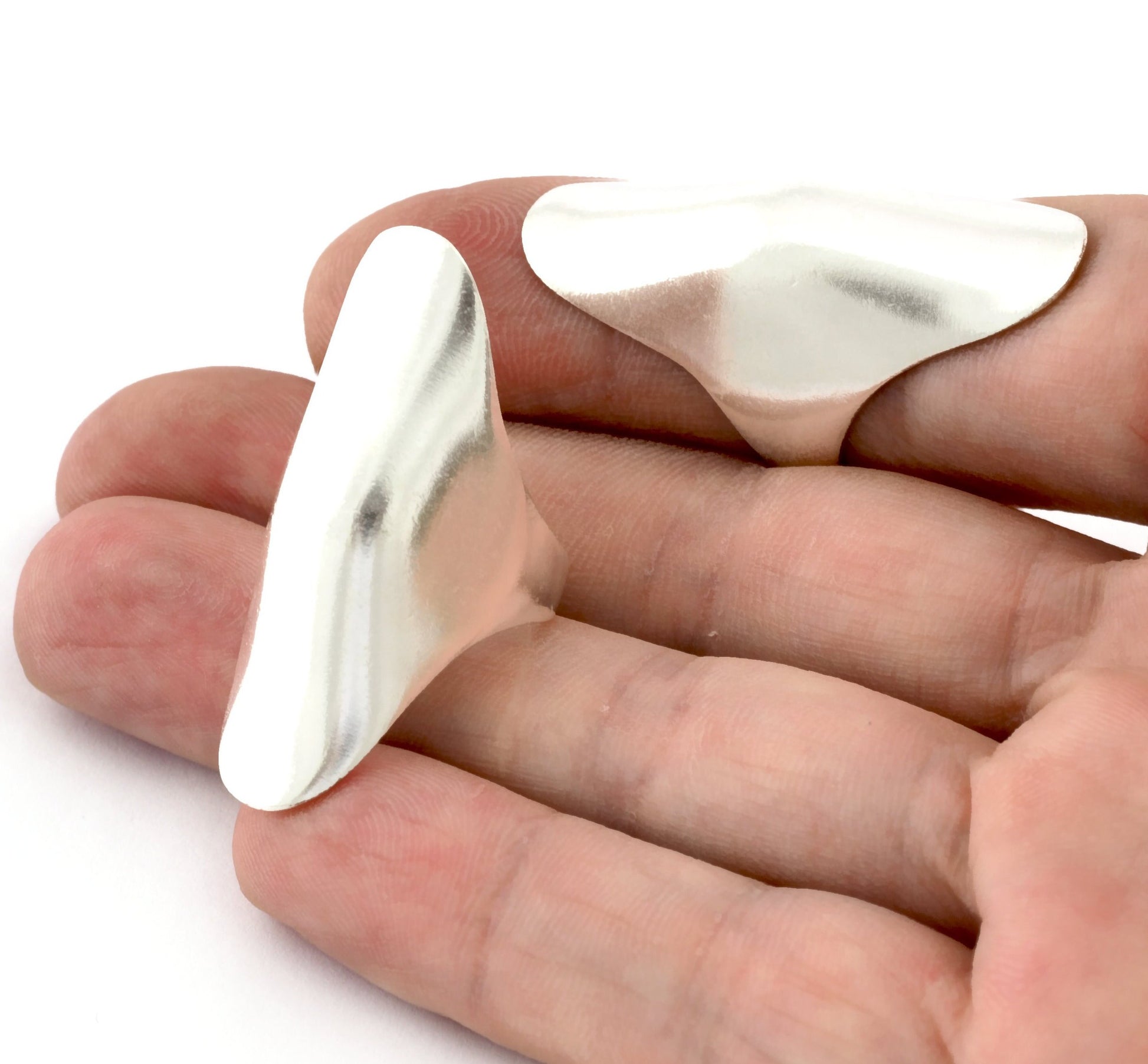 Long Domed Adjustable Ring Shiny silver plated brass (16.5mm 6US inner size ) 4193