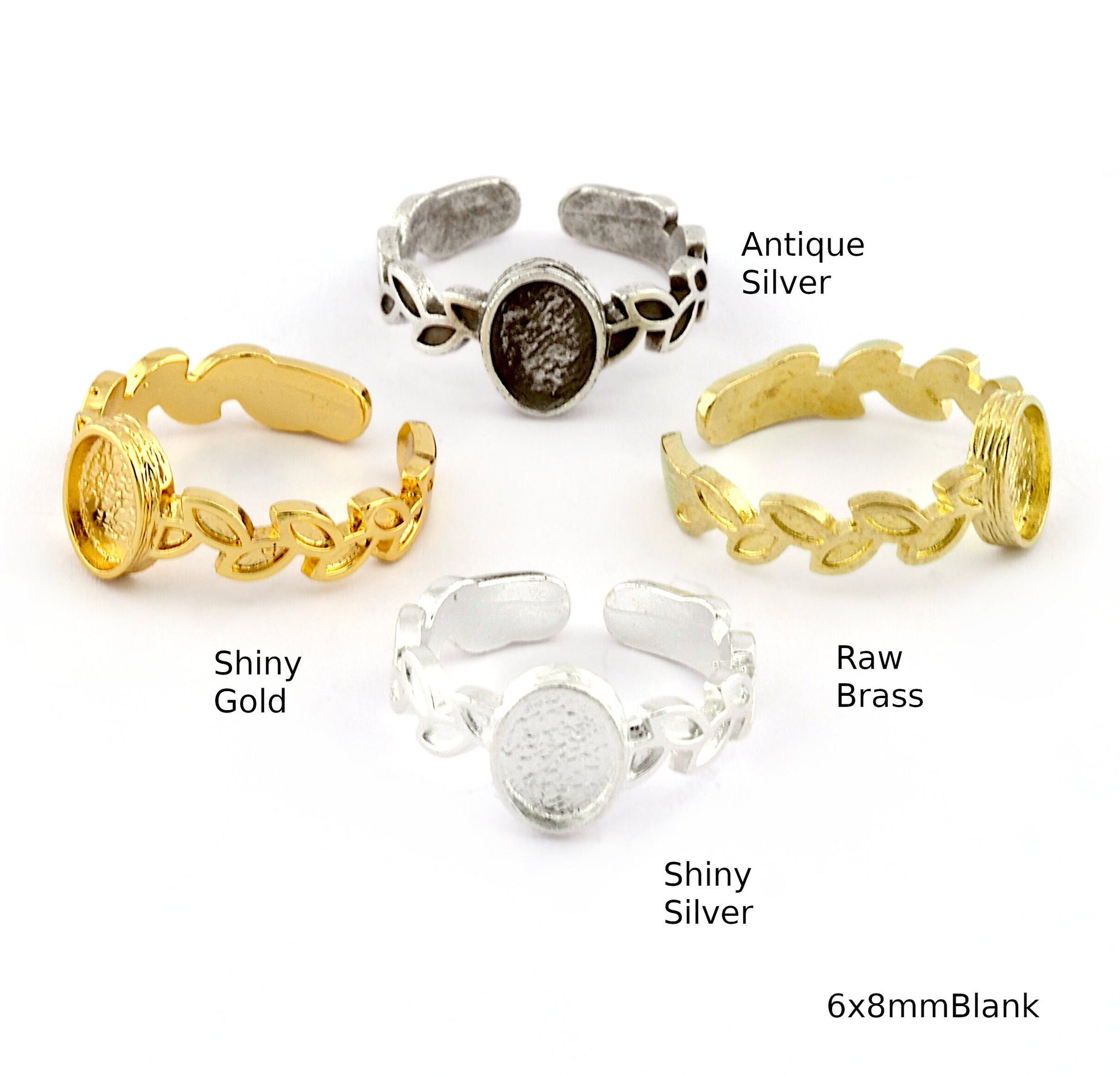 Leaf Band Ring , Bezel Setting Blank Raw Brass,Antique Silver Shiny silver, Shiny gold plated Brass (6x8mm Blank ) 5411