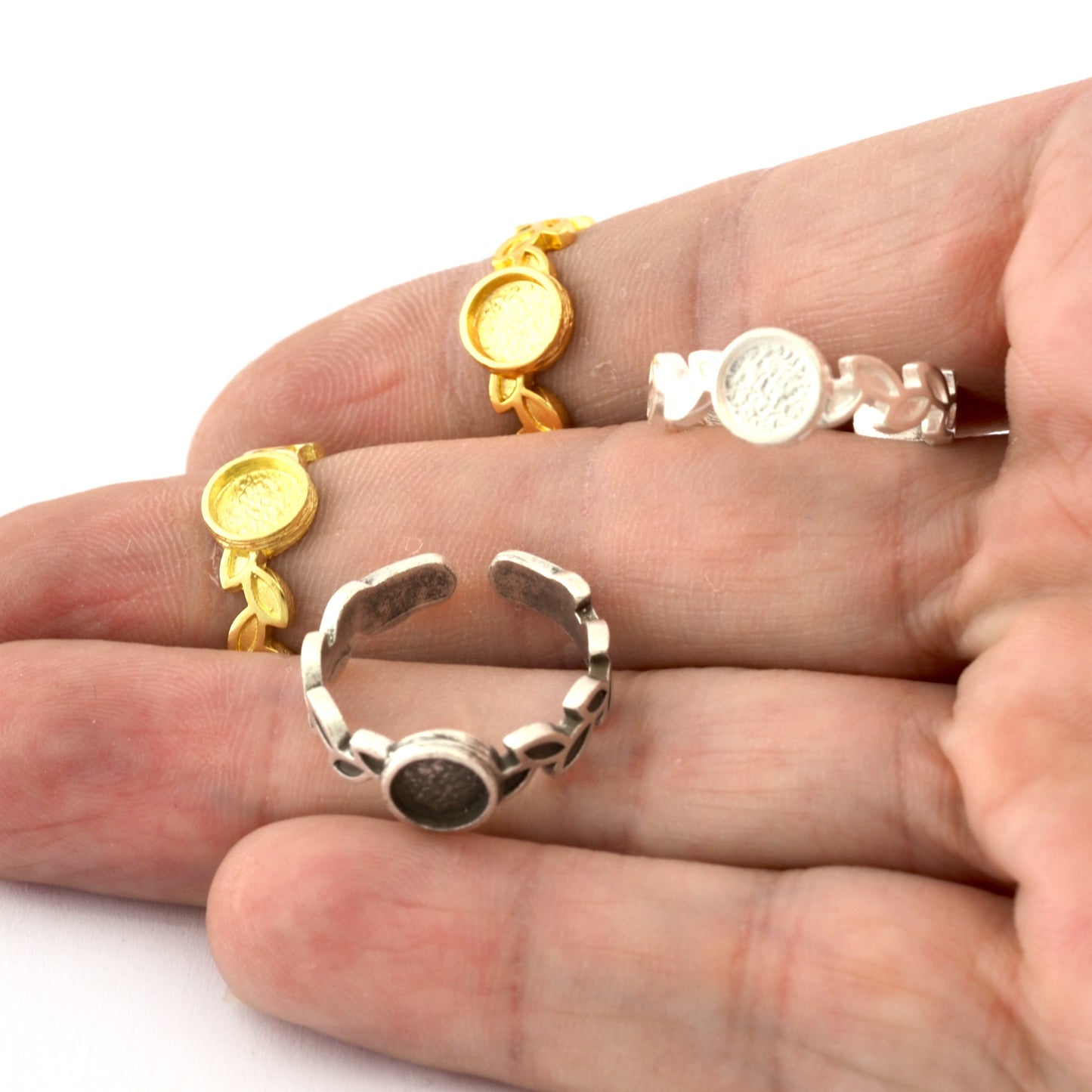 Leaf Band Ring , Bezel Setting Blank Raw Brass,Antique Silver Shiny silver, Shiny gold plated Brass (6mm Blank ) 5413