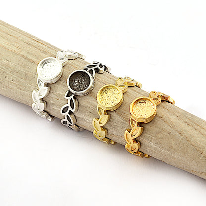 Leaf Band Ring , Bezel Setting Blank Raw Brass,Antique Silver Shiny silver, Shiny gold plated Brass (6mm Blank ) 5413