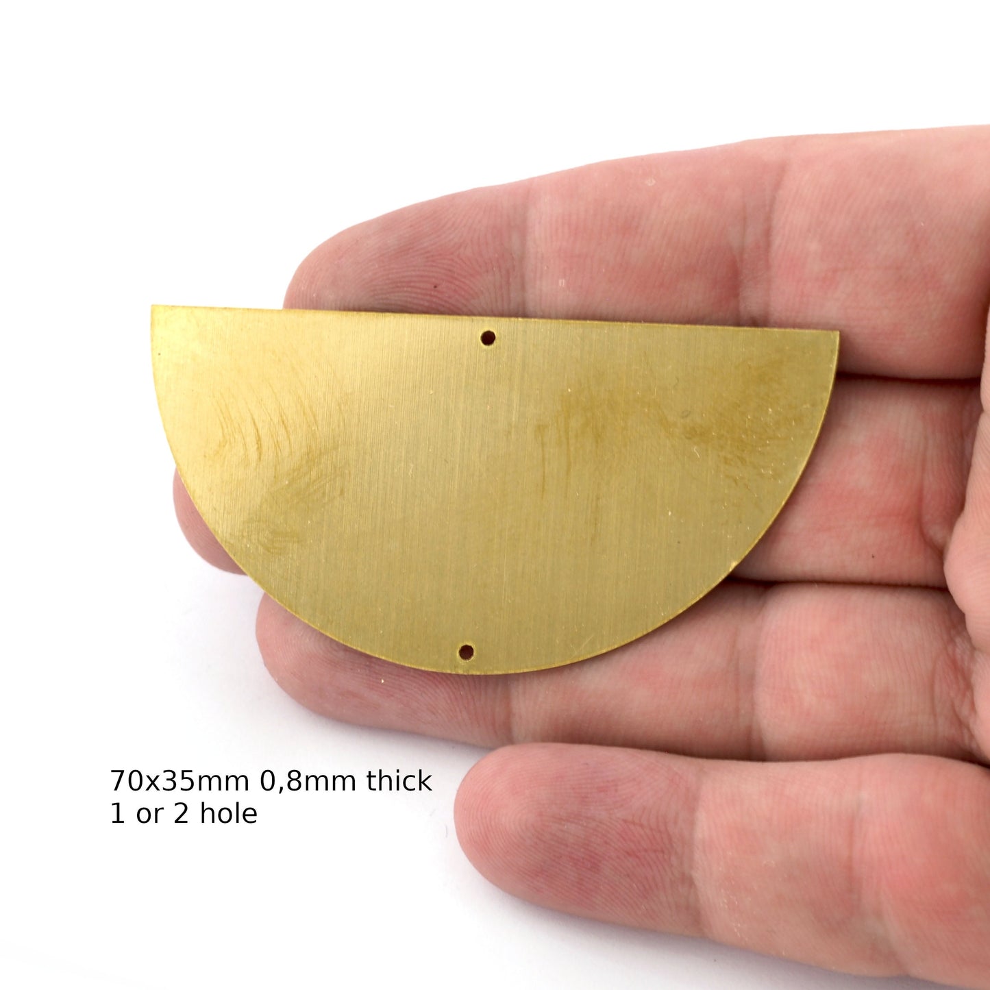 Half Disc Circle Big raw brass tag connector 2 hole or 1 hole raw brass charms findings 70x35mm (0,8mm Thick) 4363