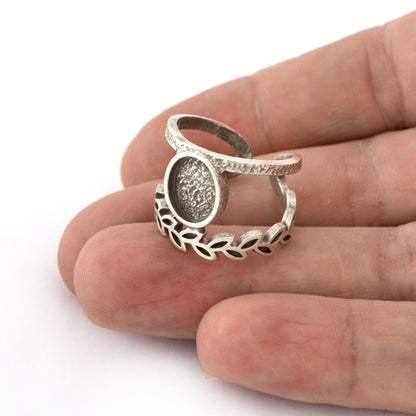Leaf Band Ring , Bezel Setting Blank Raw Brass,Antique Silver Shiny silver, Shiny gold plated Brass (8x10mm Blank ) 5420