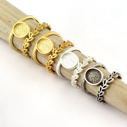Leaf Band Ring , Bezel Setting Blank Raw Brass,Antique Silver Shiny silver, Shiny gold plated Brass (8x10mm Blank ) 5420