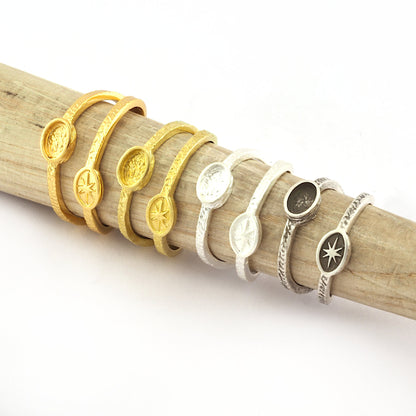 Star Band Ring , Bezel Setting Blank Raw Brass,Antique Silver Shiny silver, Shiny gold plated Brass (4x6mm Blank ) 5421