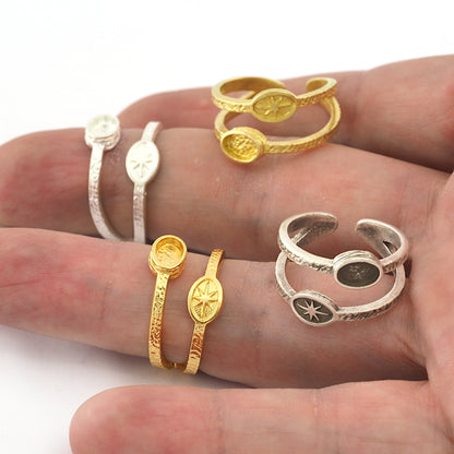 Star Band Ring , Bezel Setting Blank Raw Brass,Antique Silver Shiny silver, Shiny gold plated Brass (4x6mm Blank ) 5421