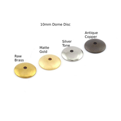 Round Dome Disc Brass, Matte gold, Silver Tone, Antique Copper 10mm cone circle middle hole charms, findings bead cap 0099