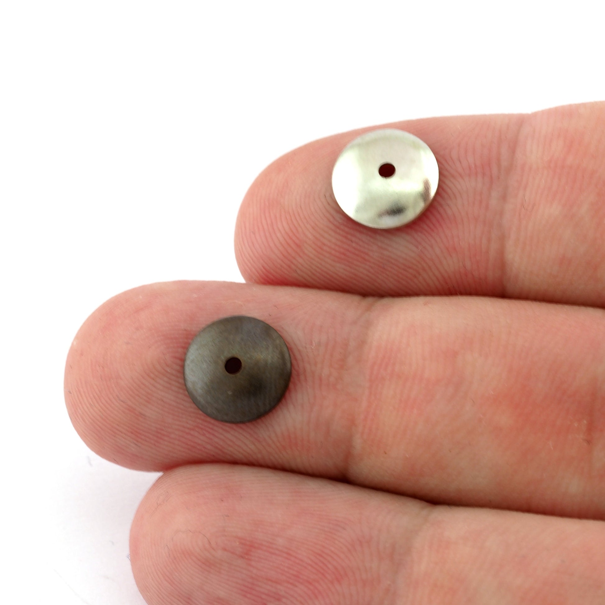 Round Dome Disc Brass, Matte gold, Silver Tone, Antique Copper 10mm cone circle middle hole charms, findings bead cap 0099