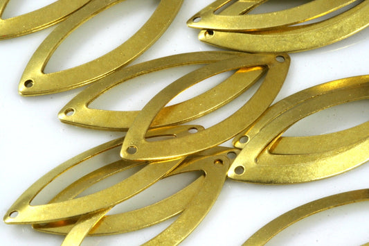 curved marquise 2 hole 50 pcs Raw Brass 14x35mm Charms ,Findings 608R-35