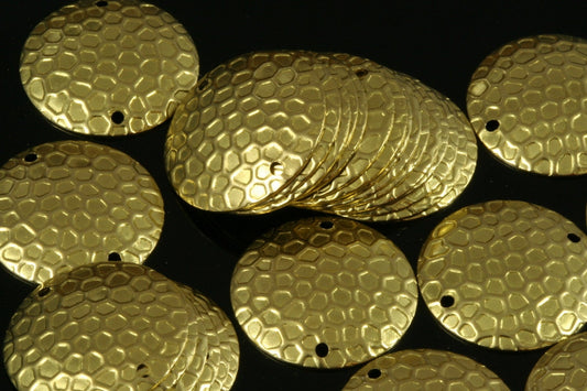 40 Pcs Raw Brass 20mm textured Circle cambered Charms ,Findings 695R-44