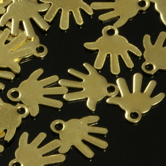 300 pcs raw brass 9mm hand shape charms , findings 700R-36 tmlp