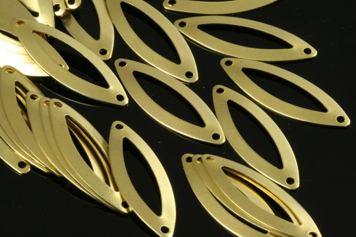 100 pcs Raw Brass 9x27mm curved marquise 2 hole Charms ,Findings 606R-478