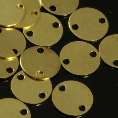 120 Pcs Raw Brass 10mm Circle tag 2 hole connector Charms ,Findings 72R-40