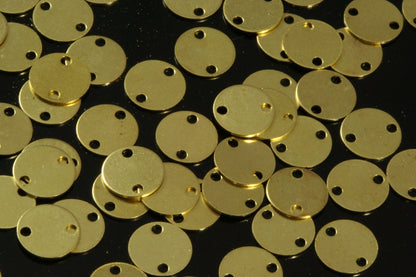 120 Pcs Raw Brass 10mm Circle tag 2 hole connector Charms ,Findings 72R-40