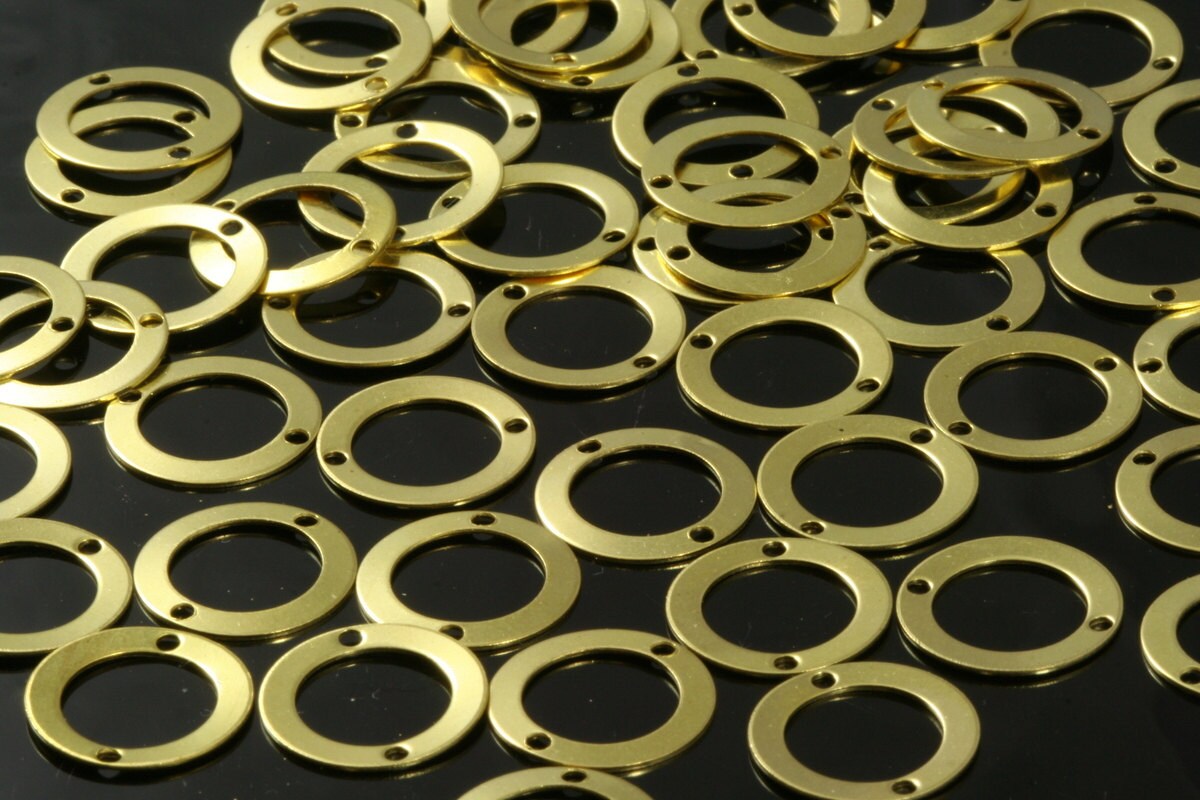 150 pcs raw brass 13mm circle 2 hole connector charms, findings 293R-39