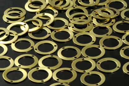 150 pcs raw brass 13mm circle 2 hole connector charms, findings 293R-39