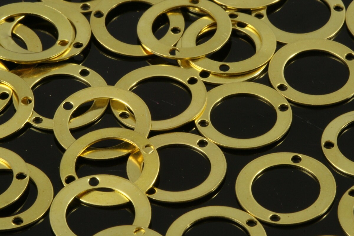 150 pcs raw brass 13mm circle 2 hole connector charms, findings 293R-39