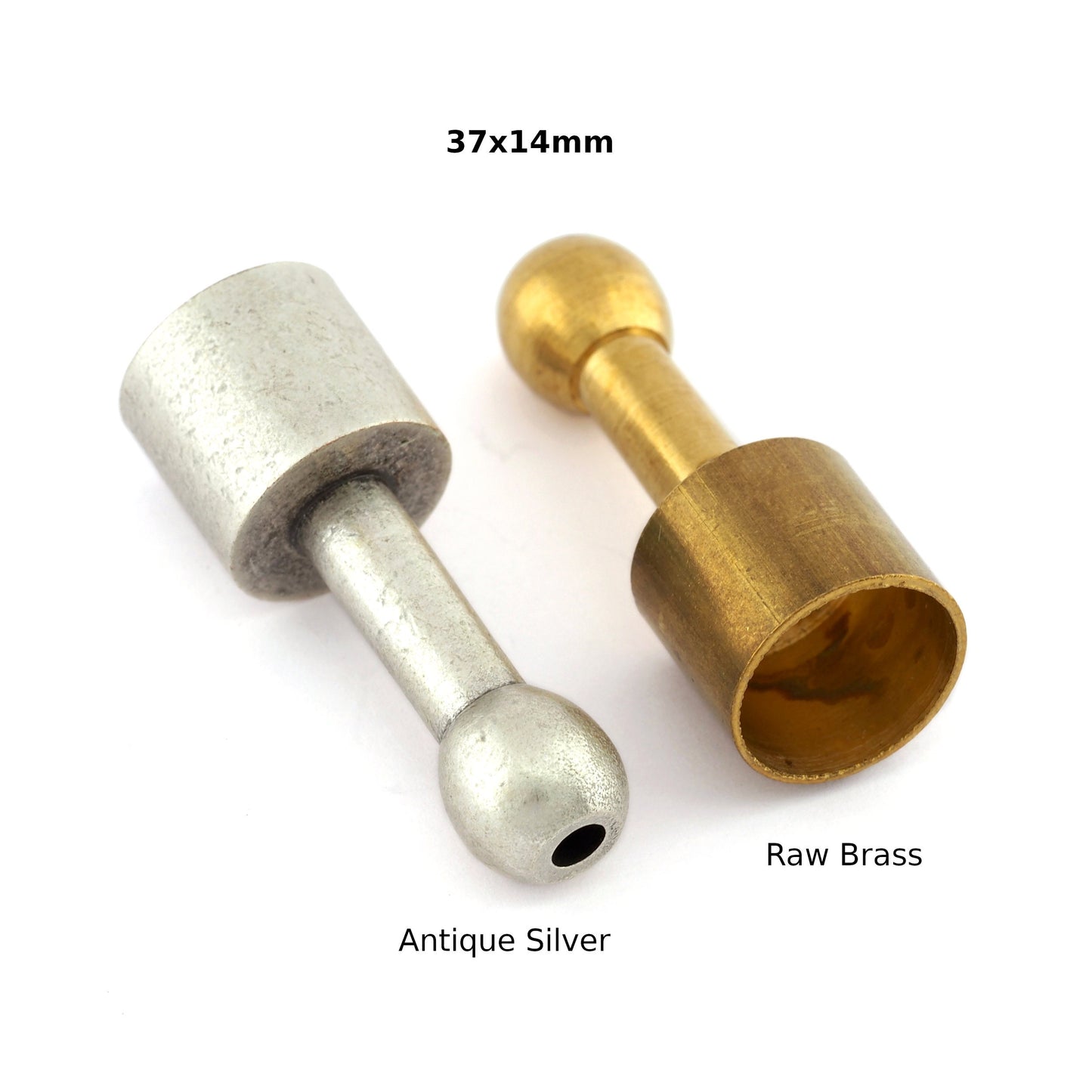 Cord End Caps Raw brass , Antique silver cord tip ends, ribbon end, ends cap, findings 14x37mm 13mm inner 3,2mm Top 8 gauge hole ENC13 1019