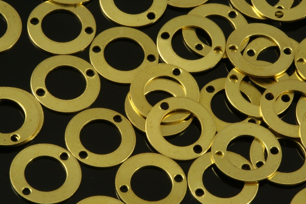 Raw Brass 10mm Circle tag 2 hole connector Charms 200 Pcs ,Findings 294R-36