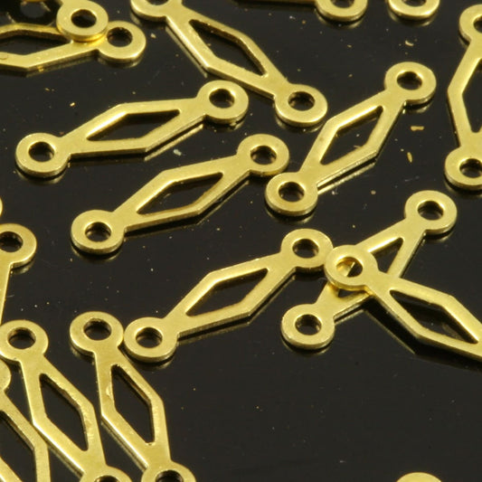 Raw Brass 3x14mm equilateral quadrangle shape charms 2 loop connector,Findings 169R-36