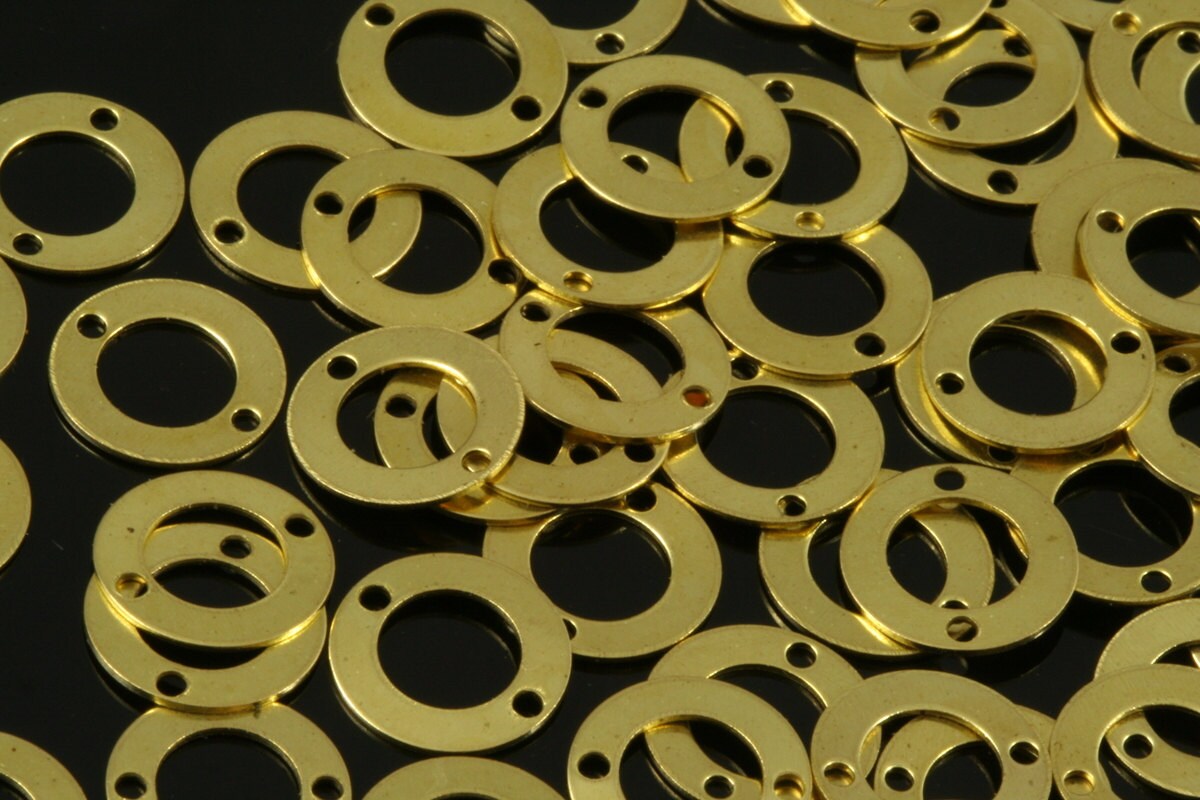 Raw Brass 10mm Circle tag 2 hole connector Charms 200 Pcs ,Findings 294R-36