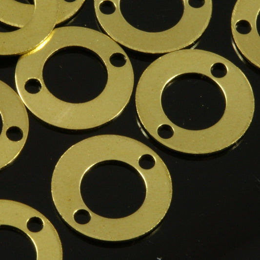 200 Pcs Raw Brass 9mm Circle middle hole Charms 2 hole connector ,Findings 295R-32