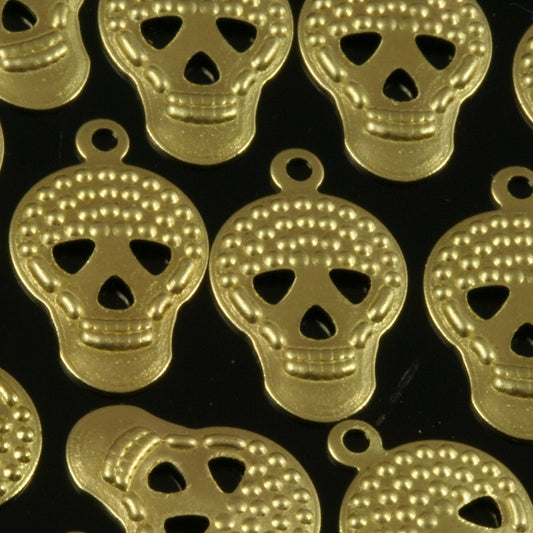 150 pcs Raw Brass 16x10mm curved Skull shape 2 hole Charms ,Findings 782R-51