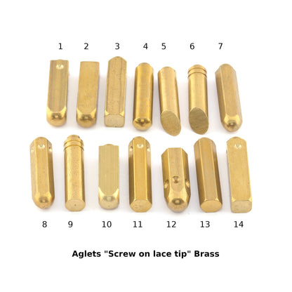 Aglets Lace Tips, Shoelace tips, Screw-on lace tip raw brass 23x6mm N113-N114-108