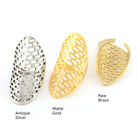 Oval Mesh Ring Raw Brass, Antique Silver, Matte Gold Plated Brass Ring (17mm 7US inner size) 3275