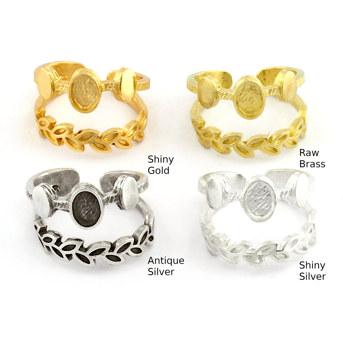 Leaf Oval Blank Band Ring , Bezel Setting Blank Raw Brass,Antique Silver Shiny silver, Shiny gold plated Brass (6x4mm Blank ) 5424