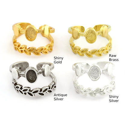 Leaf Oval Blank Band Ring , Bezel Setting Blank Raw Brass,Antique Silver Shiny silver, Shiny gold plated Brass (6x4mm Blank ) 5424