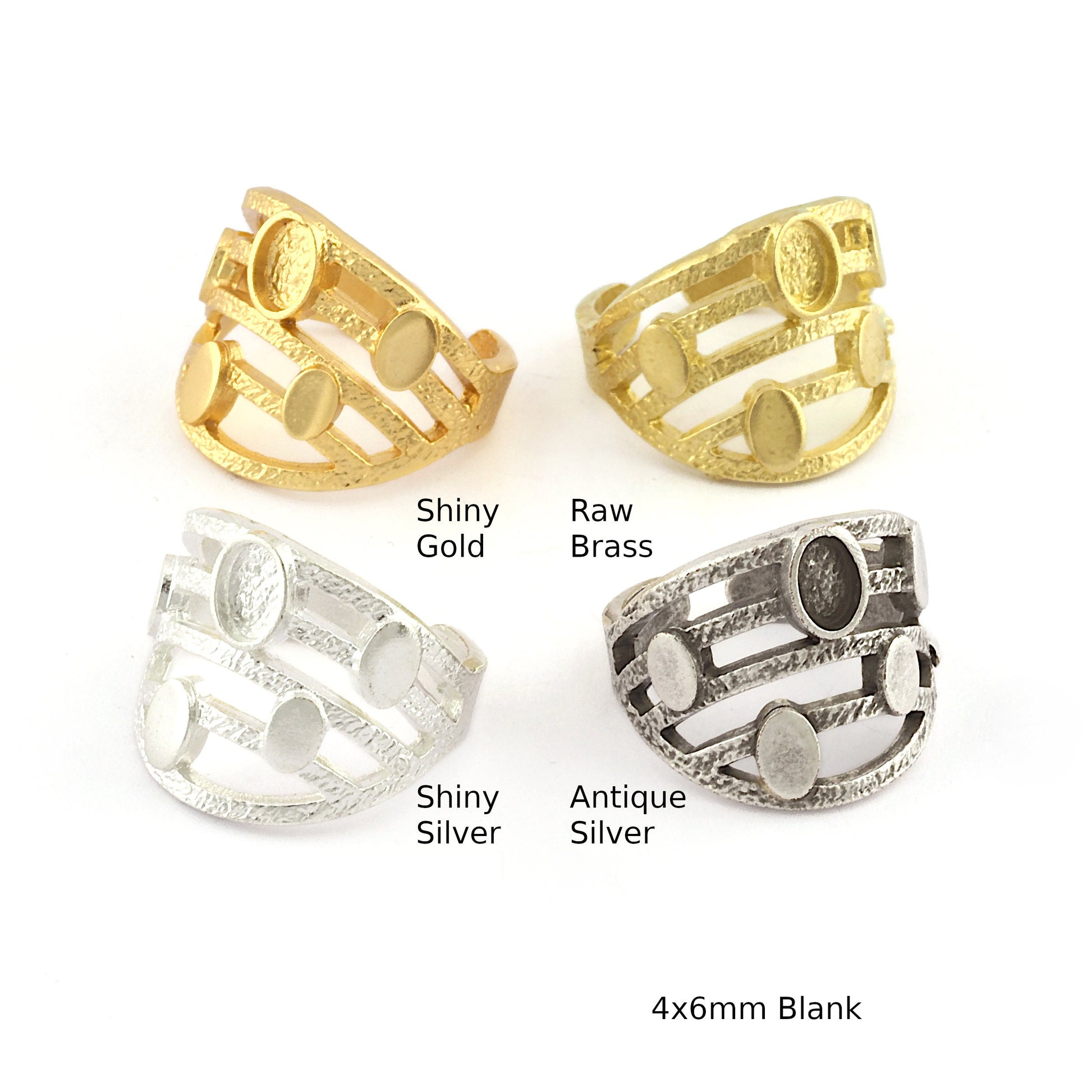 Oval Blank Band Ring , Bezel Setting Blank Raw Brass,Antique Silver Shiny silver, Shiny gold plated Brass (4x6mm Blank ) 5429